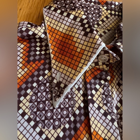 70s Vintage Funky Geometric Mosaic Print Blouse - Picture 5 of 8